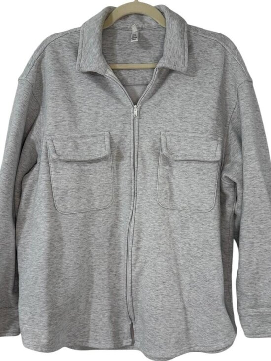 skims Jackets & Blazers - Skims Cotton Fleece Zip Up Shirt Jacket In Grey
